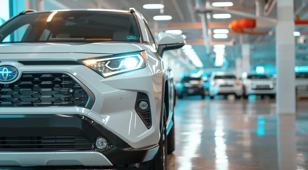 White Toyota undergoing inspection