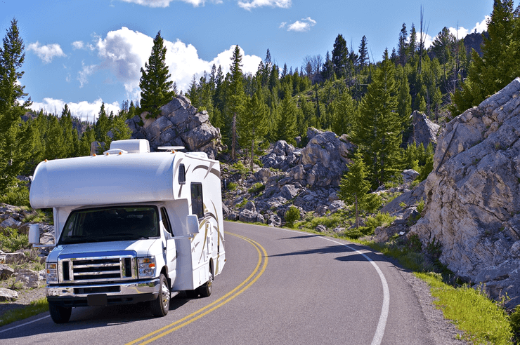 An RV in on the road