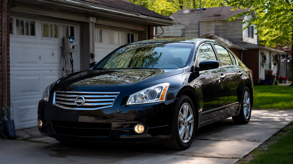 A Nissan Altima parked in a driveway on a clear day.
