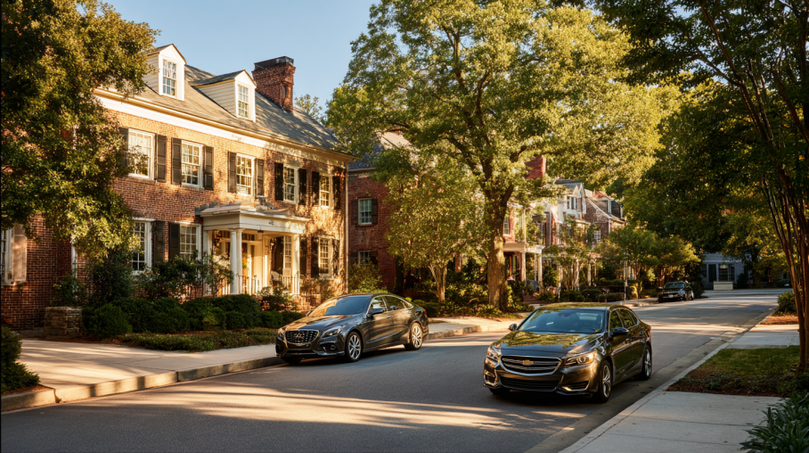 Clean-title vehicles parked in a residential neighborhood in Georgia.