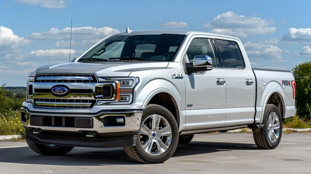 Silver Ford F-150 pickup truck parked outdoors.