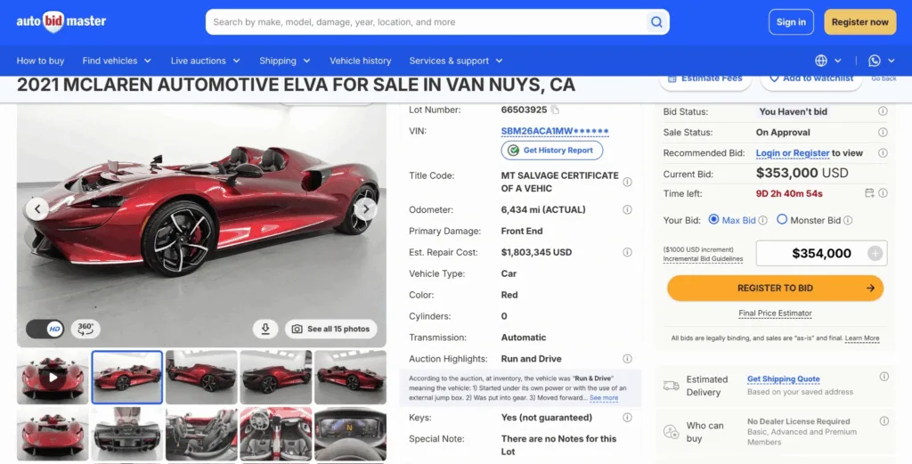 Salvage 2021 McLaren Elva