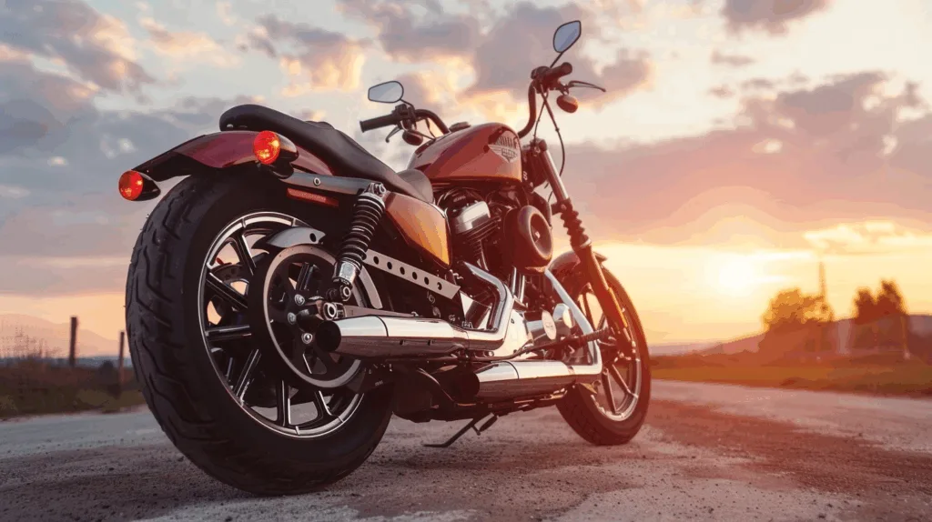 Red Indian motorcycle with vintage valanced fenders