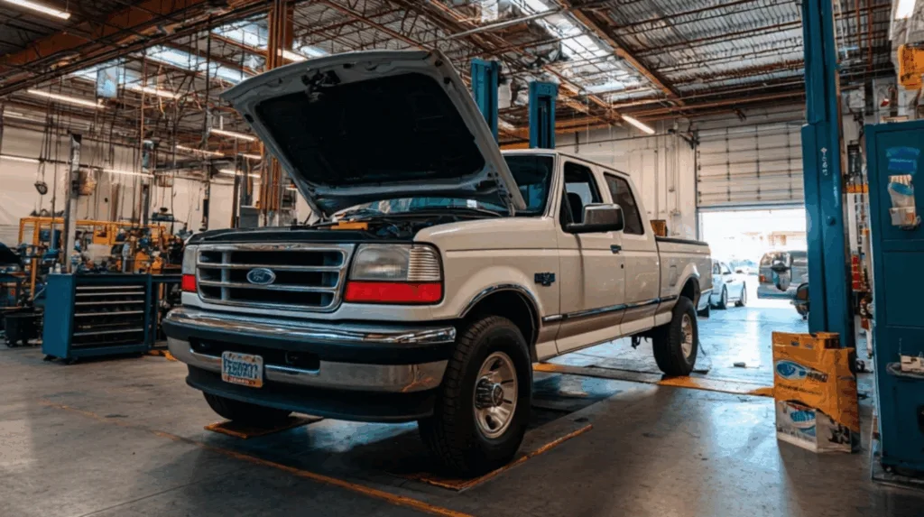 White Ford at a DMV inspection in Nevada